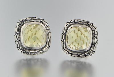 Appraisal: A Pair of Sterling Silver and Citrine Earrings by SeidenGang