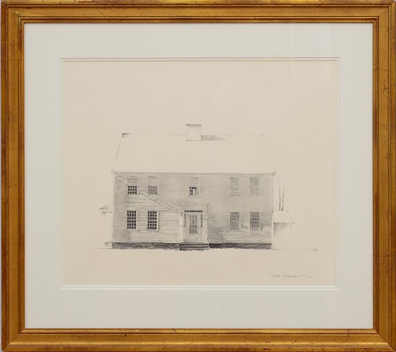 Appraisal: DOUG BREGA b COLONIAL HOUSE FA ADE Pencil on paper