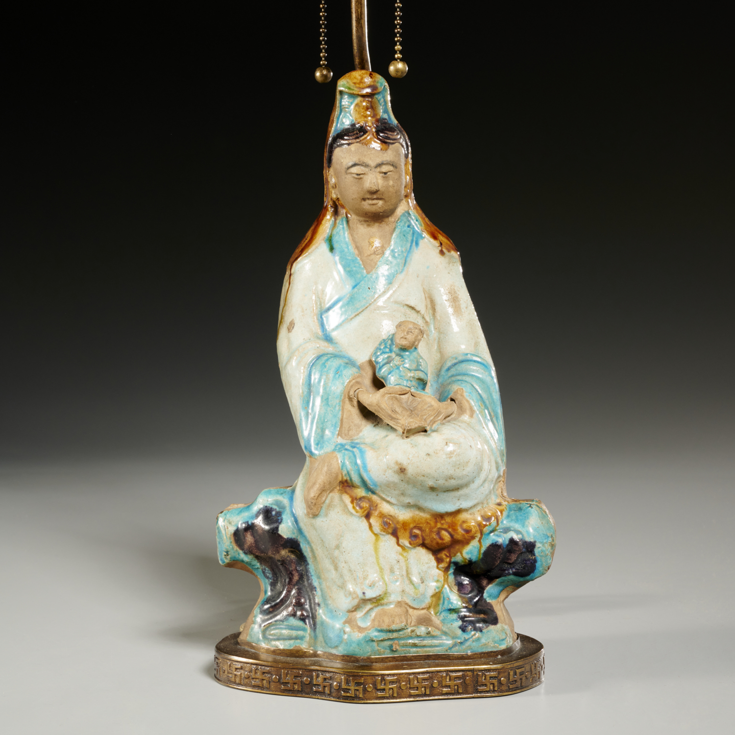 Appraisal: CHINESE FAHUA BOHISATTVA MOUNTED AS A LAMP Possibly Ming Dynasty