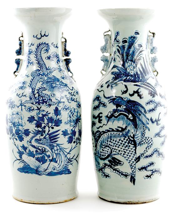 Appraisal: Chinese Export blue-and-white vases underglaze-blue scene of dragon and phoenix