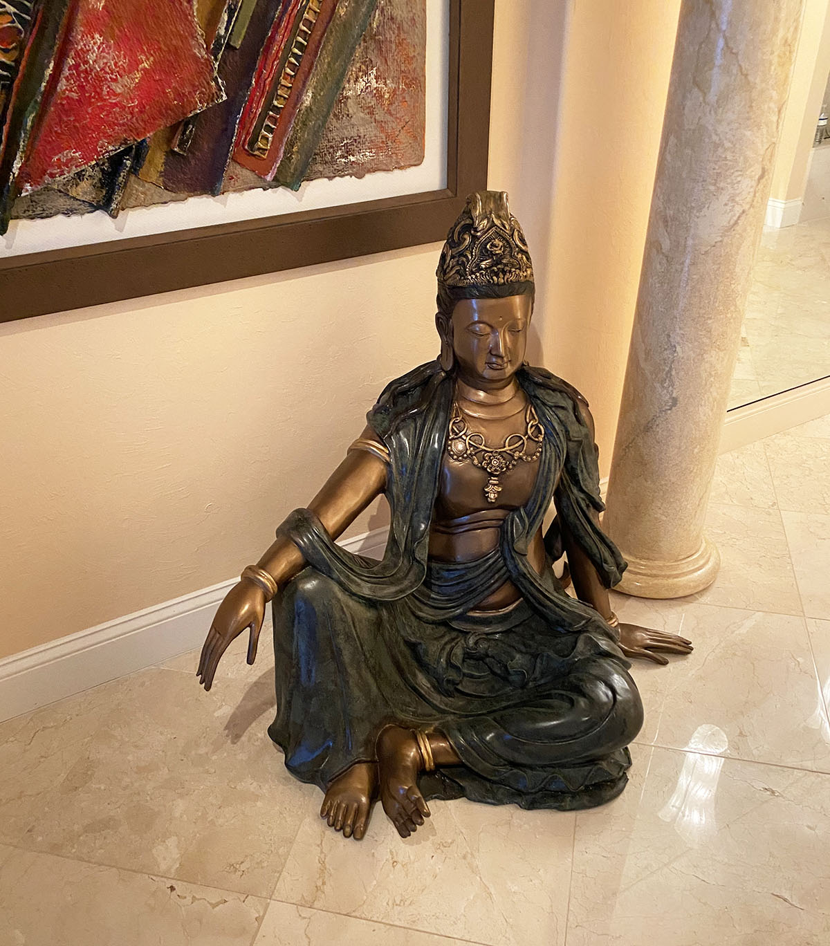 Appraisal: LARGE PATINATED SEATED BUDDAH Purchased fromFine's Gallery in for Approx