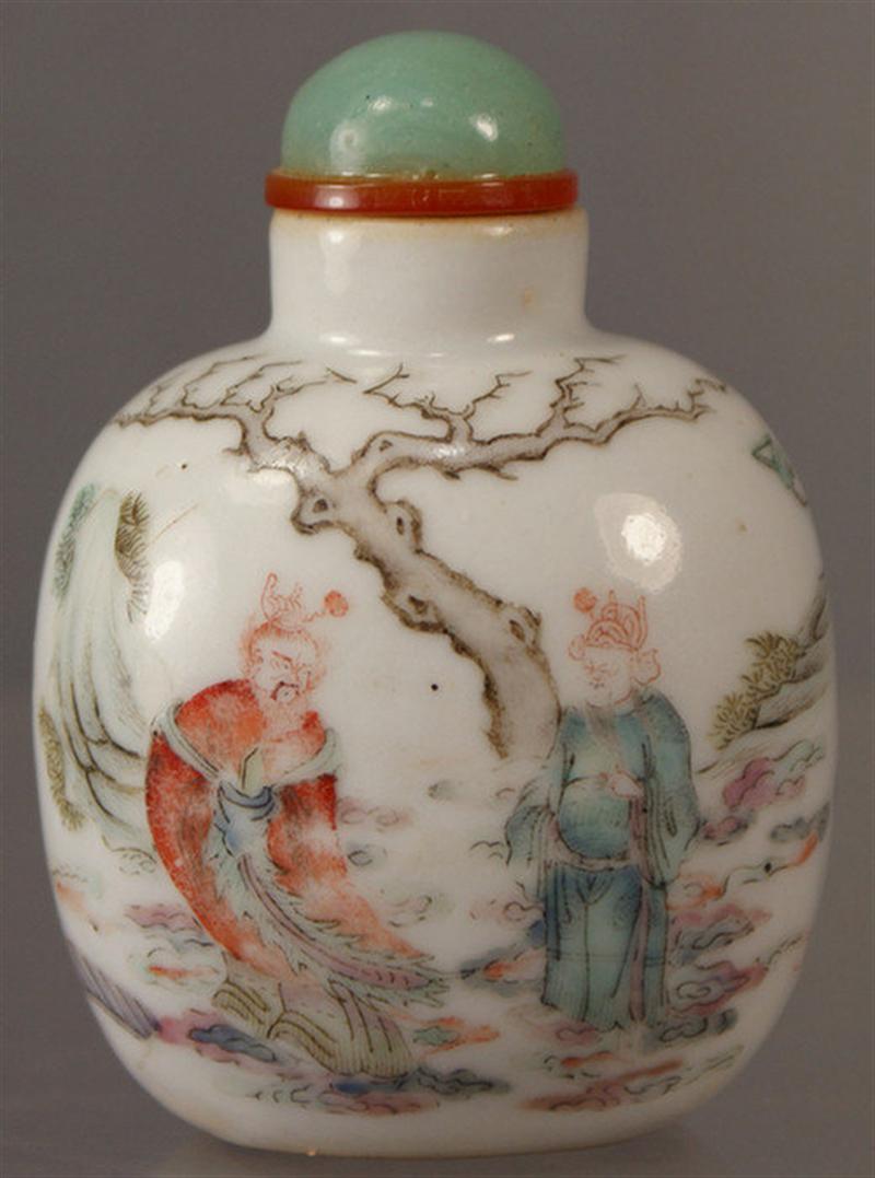 Appraisal: Famille Rose porcelain snuff bottle both sides with scenes depicting