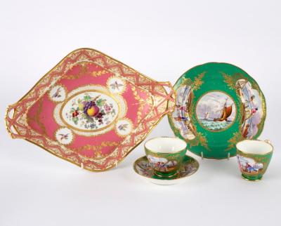 Appraisal: A Minton lozenge-shaped pink ground S vres style two-handled tray