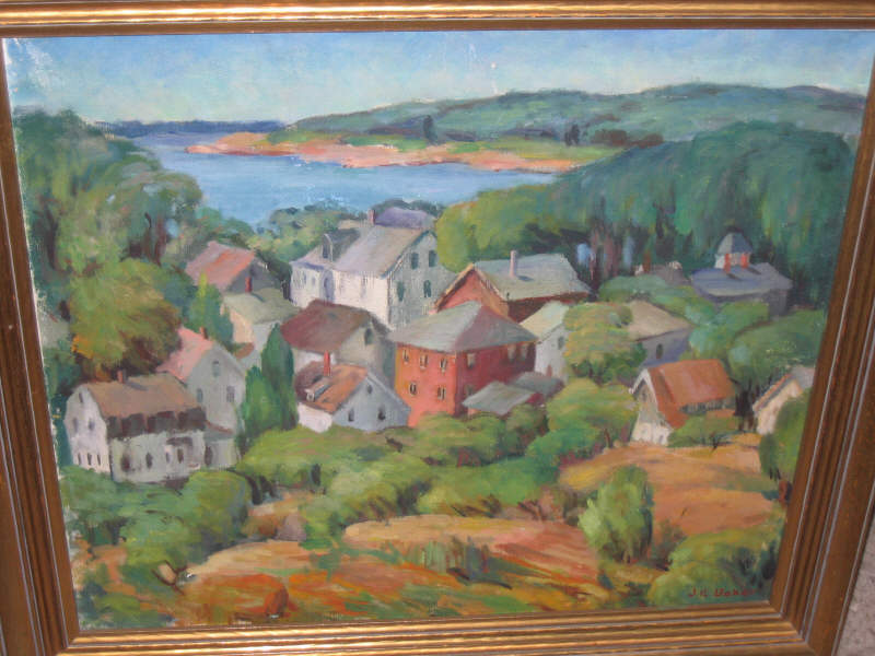 Appraisal: JESSIE E BAKER AMERICAN Sunny coastal village oil on canvas