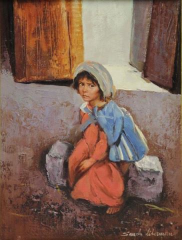 Appraisal: LIBERMAN Sandu Oil on Canvas Peasant Girl Signed lower right