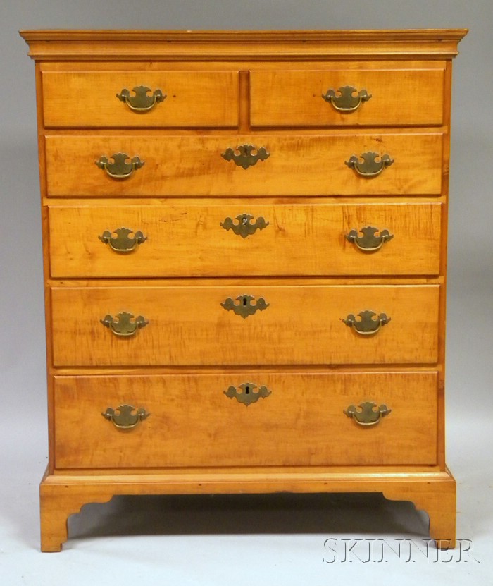 Appraisal: Federal Maple and Tiger Maple Five-Drawer Bureau ht wd in