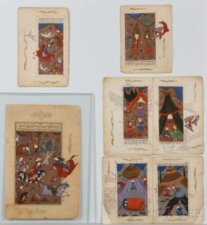 Appraisal: Seven Painted Manuscript Pages Seven Painted Manuscript Pages Persia possibly