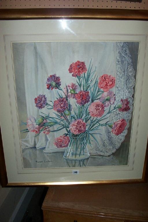 Appraisal: A watercolour of still life with a vase of pinks