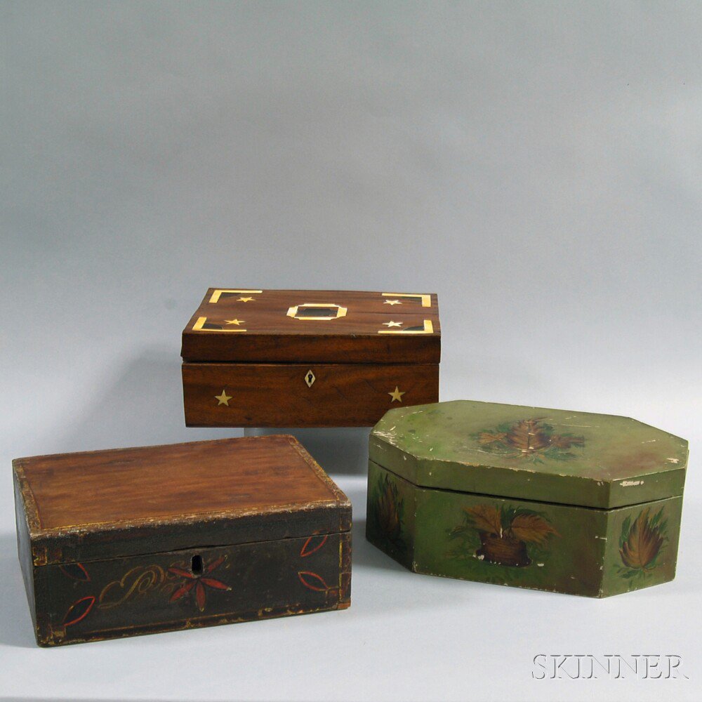 Appraisal: Three Boxes th century an Asian export hardwood box inlaid