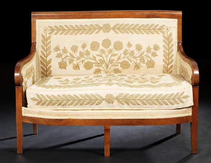 Appraisal: Restauration Walnut Settee early th century the padded rectangular back