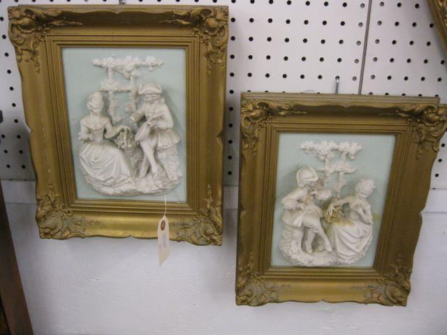 Appraisal: Pair of Porcelain Wall Plaques -D style jasperware courting scenes