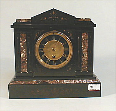 Appraisal: An Edwardian polished slate and marble inset architectural mantel clock