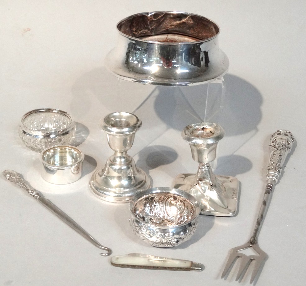 Appraisal: Various silver to include a coaster with oak base cm