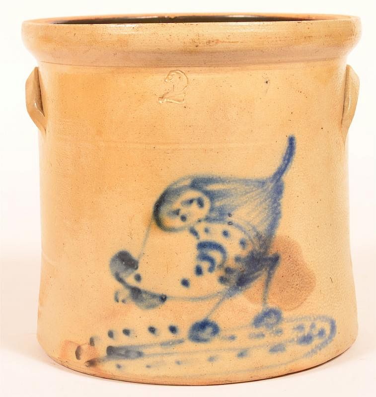 Appraisal: Stoneware Crock with Cobalt Blue Chicken Unsigned Two Gallon Stoneware