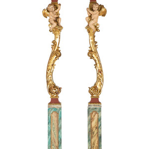 Appraisal: A Pair of Venetian Painted and Parcel Gilt Columns with