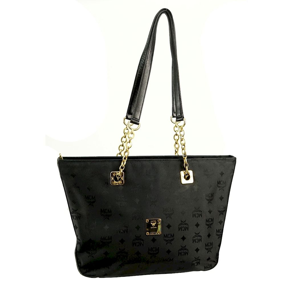 Appraisal: MCM Black Visetos Canvas Shoulder Tote MCM Black Visetos Canvas