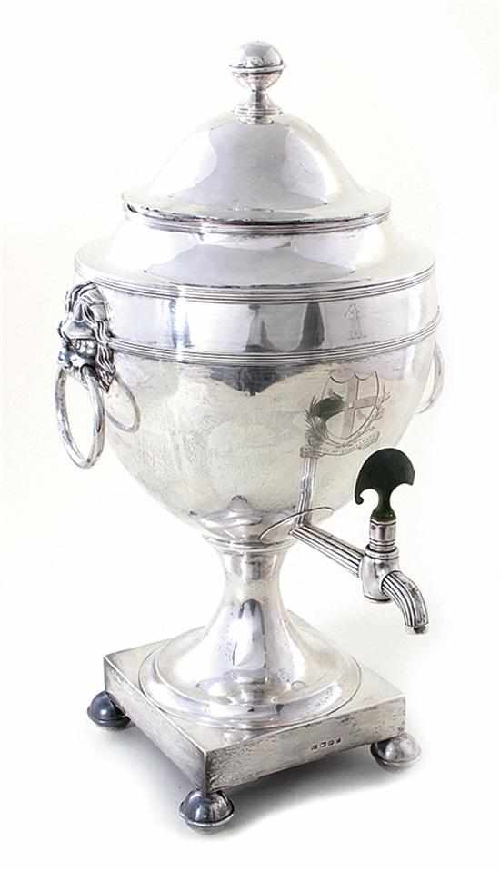 Appraisal: George III Irish silver hotwater urn by Robert Breading Dublin