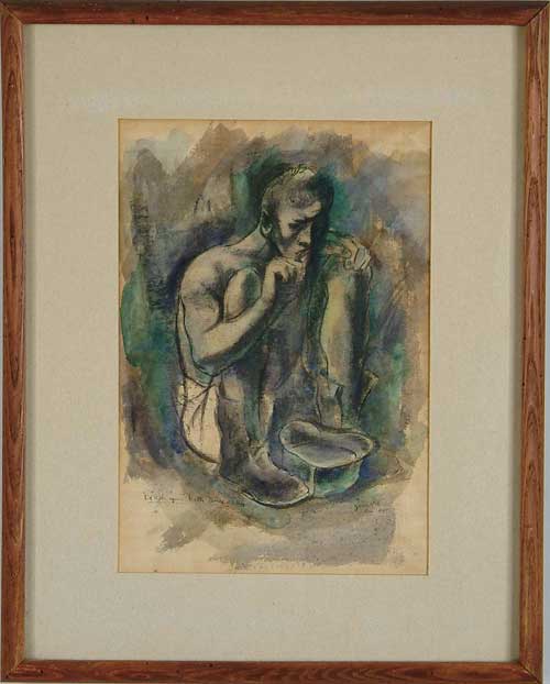 Appraisal: SIDNEY SIMON American - SOLDIER WITH RATIONS Watercolor on paper