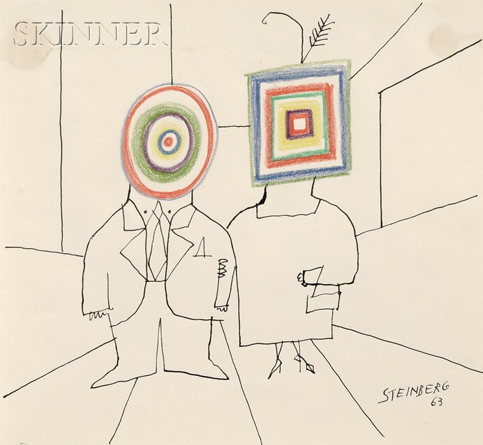 Appraisal: Saul Steinberg American - Art Lovers Signed and dated STEINBERG