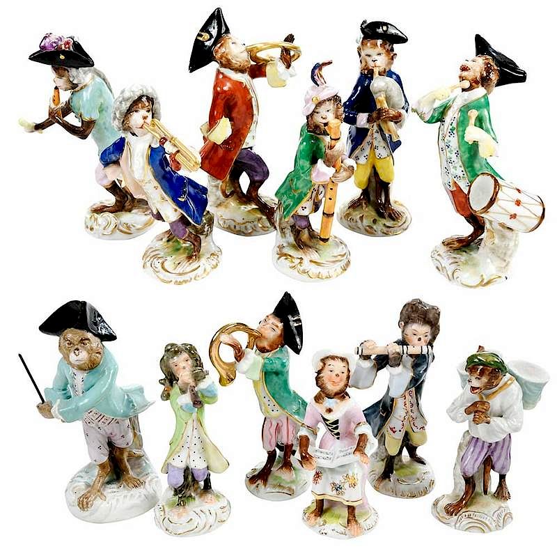 Appraisal: Assembled Monkey Orchestra Figures British Continental th century after Meissen