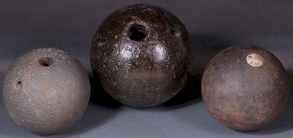 Appraisal: THREE LARGE CIVIL WAR CANNON BALLS THREE LARGE CIVIL WAR