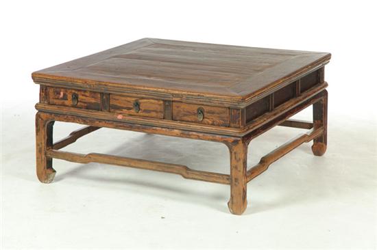 Appraisal: LOW SQUARE TABLE Chinese mid th century elm Molded and