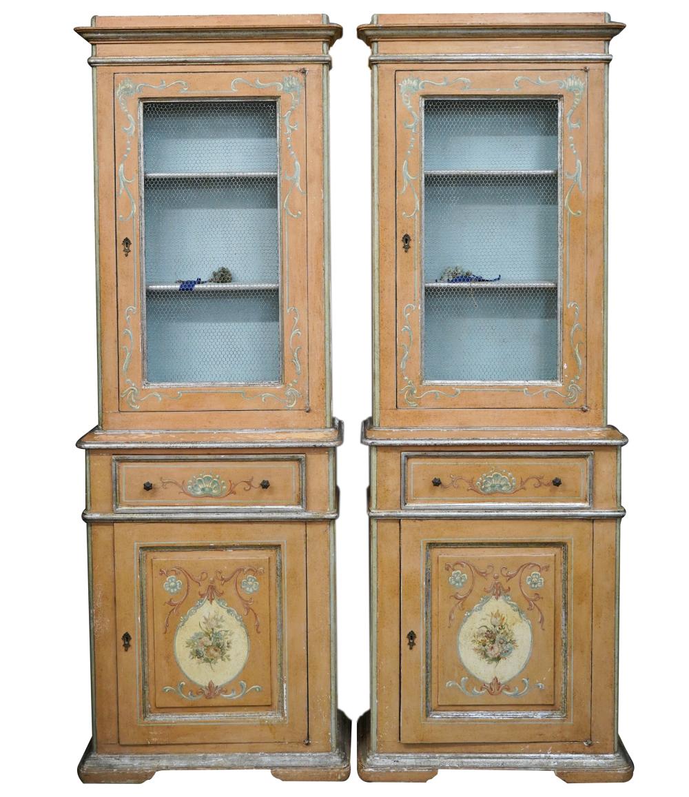 Appraisal: PAIR OF PAINTED WOOD MESH-FRONT CABINETSeach constructed in two sections