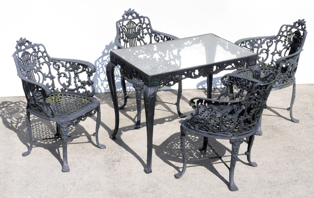 Appraisal: PIECE ROBERT WOOD HEAVY CAST IRON PATIO SET Attributed to