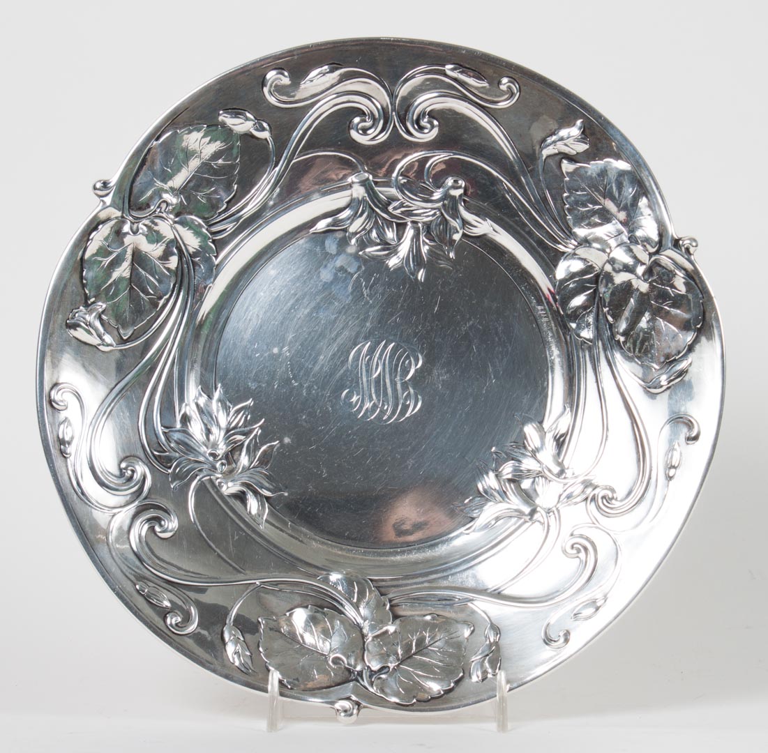 Appraisal: Gorham Art Nouveau repousse sterling silver salver with foliage relief