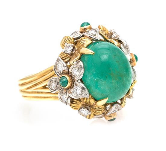 Appraisal: Sale Lot A Yellow Gold Platinum Emerald and Diamond Bombe