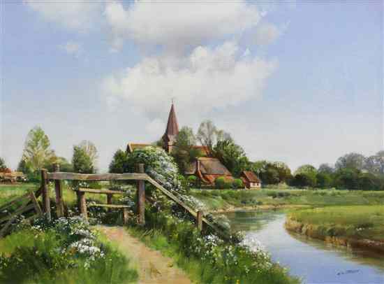 Appraisal: Frank Wootton - oil on canvas 'Along The River Bank