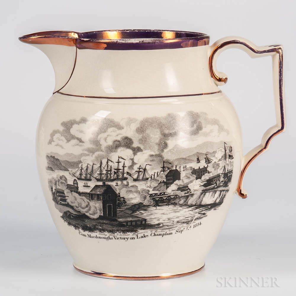 Appraisal: Pink Lustre and Black Transfer-printed Commemorative Jug Pink Lustre and