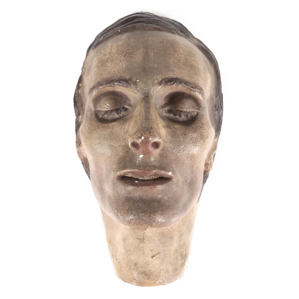 Appraisal: PLASTER DEATH MASK PAINTED REALISTICALLY WITH DIMENSIONAL HAIR AND EYELASHES