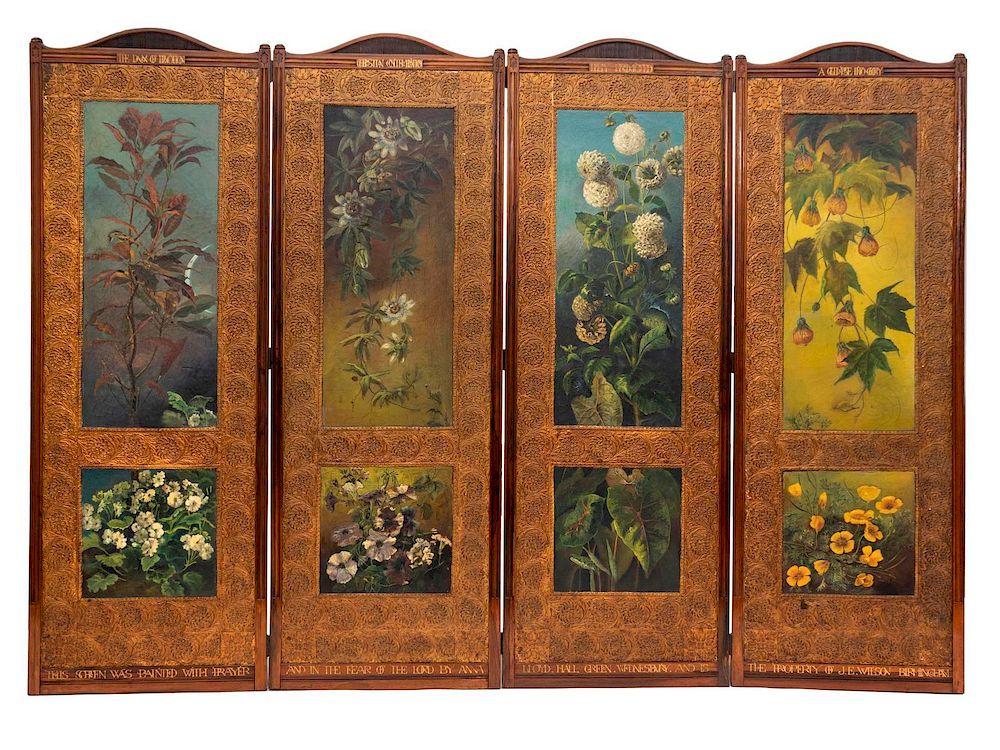 Appraisal: An English Four-Panel Rosewood Framed Floor ScreenHeight x each panel