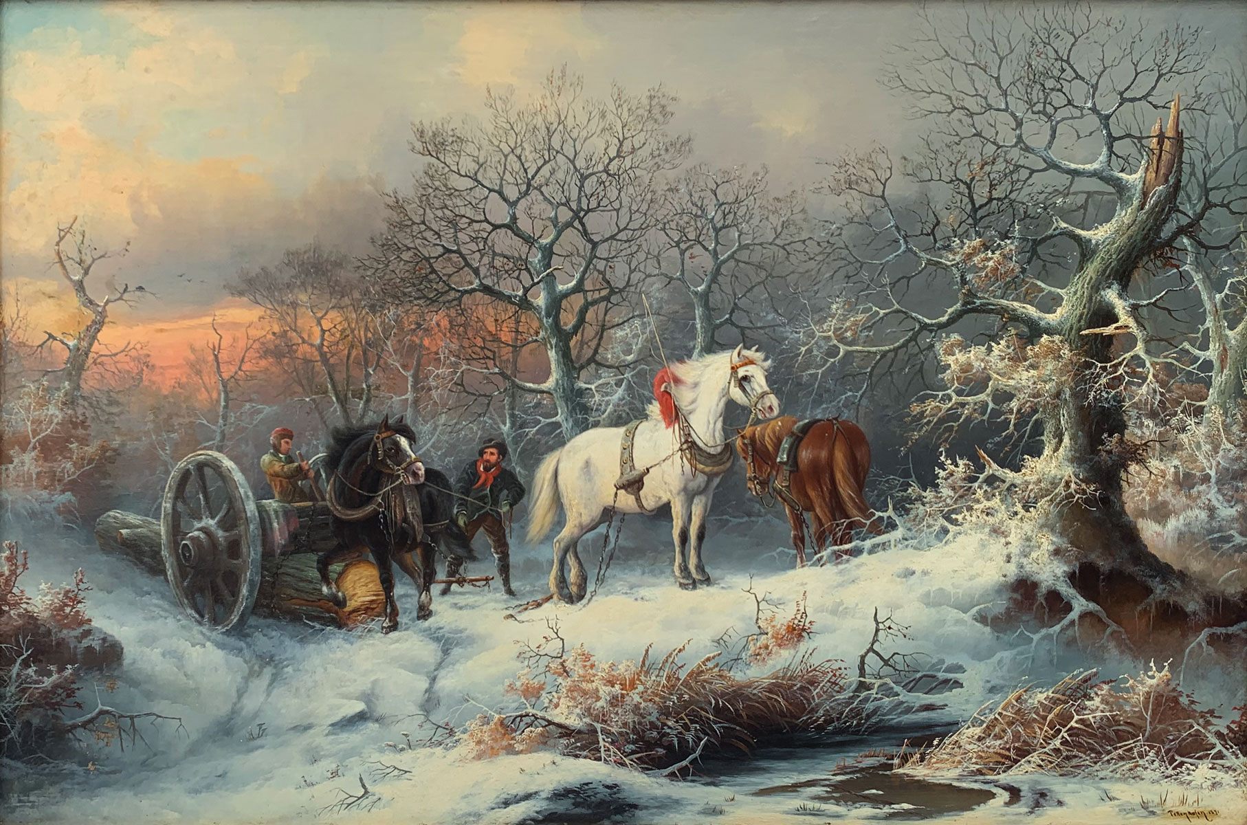 Appraisal: PETTENKOFEN August Von Austrian - Winter Genre painting with Loggers