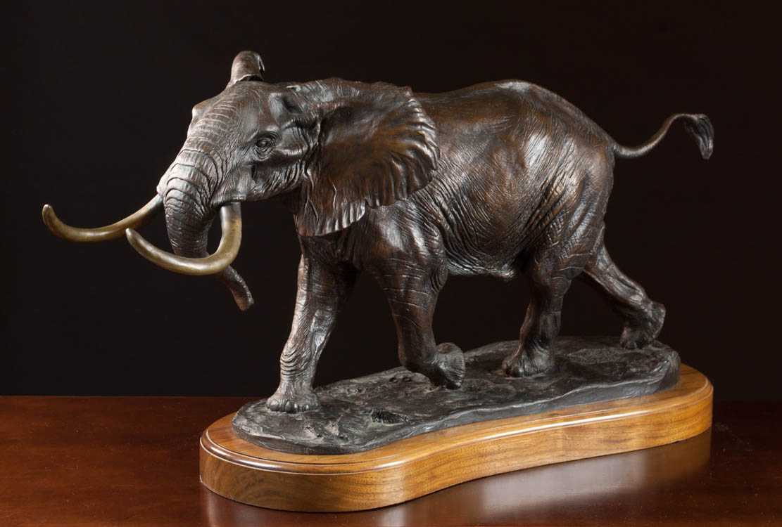 Appraisal: DAVID SCHAEFER BRONZE SCULPTURE American - Elephant depicting an African