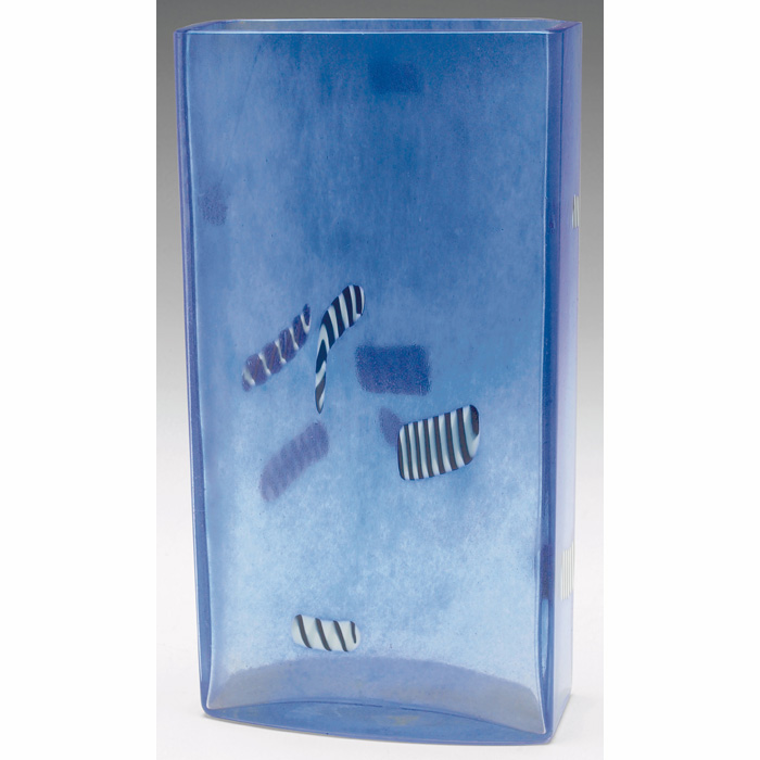 Appraisal: Kosta vase rectangular form in mottled blue glass with random