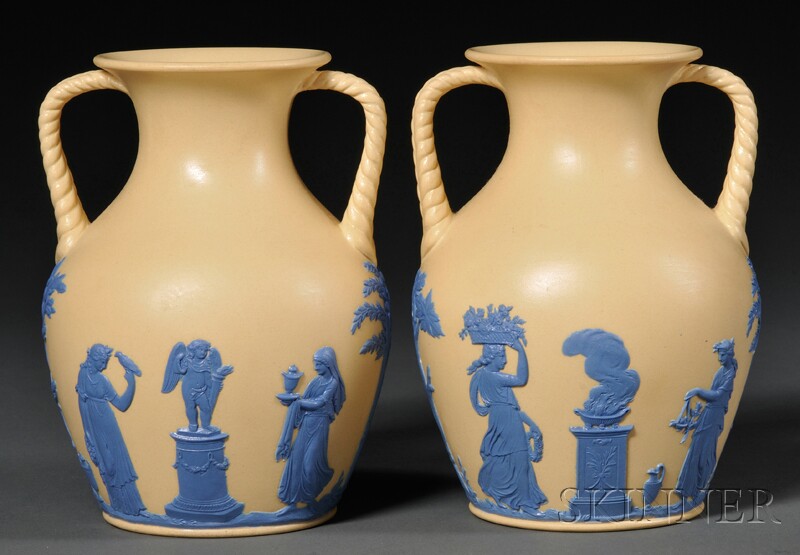 Appraisal: Pair of Wedgwood Smear Glazed Caneware Vases England c each