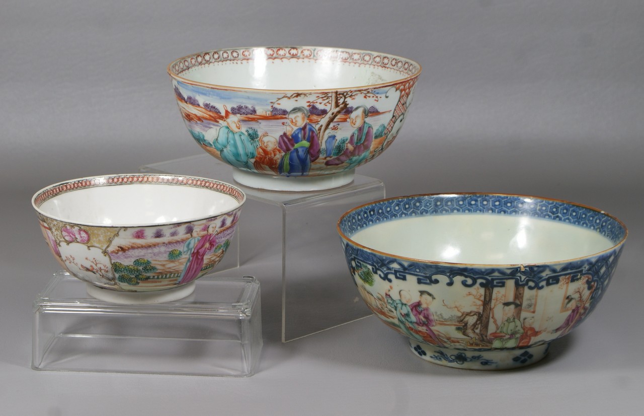 Appraisal: Chinese Export Porcelain Bowls with restorations and hairlines largest diameter