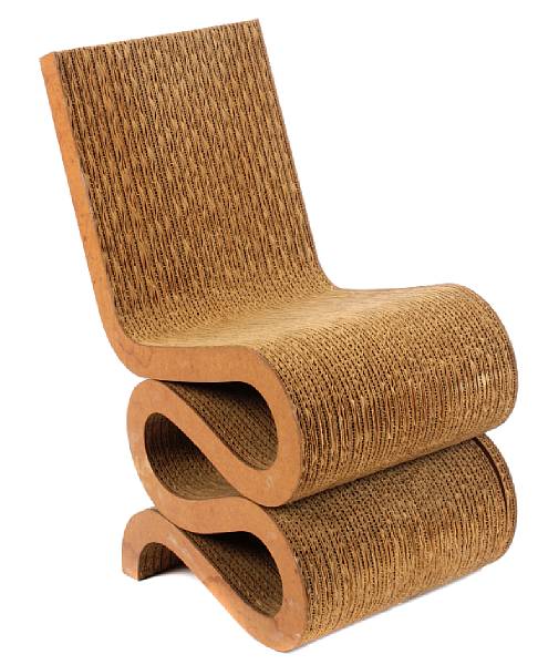 Appraisal: A Frank O Geary corrugated cardboard Wiggle side chair from