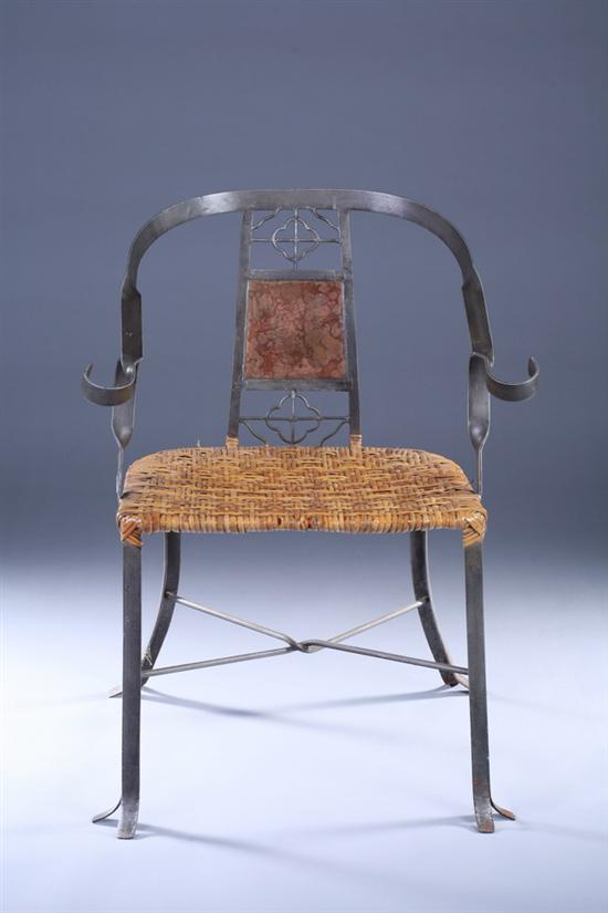 Appraisal: CONTEMPORARY STEEL COPPER AND WOVEN RATTAN ARM CHAIR th Century