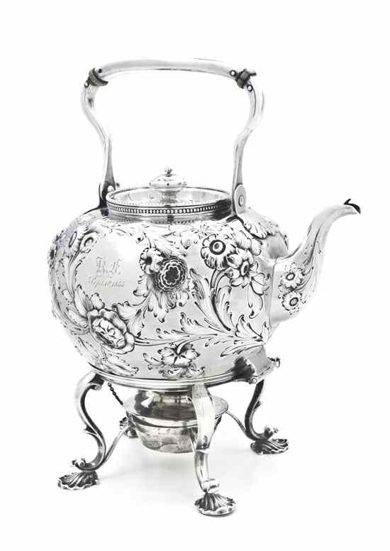 Appraisal: An American Coin Silver Kettle on Stand Gelston Treadwell New