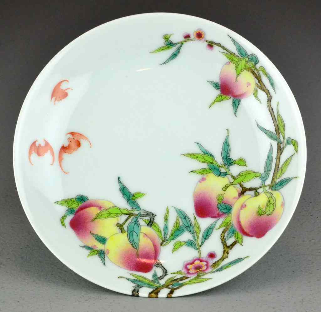 Appraisal: Pr Fine Chinese Peaches Bats Porcelain BowlsEach with slightly flared