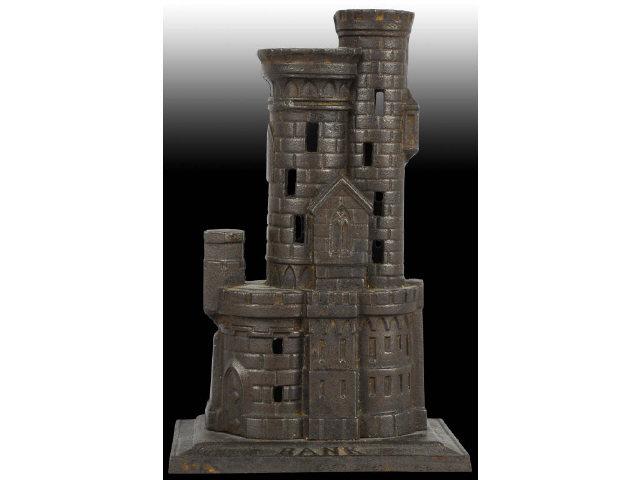 Appraisal: Cast Iron Castle with Two Towers Still Bank Description Made