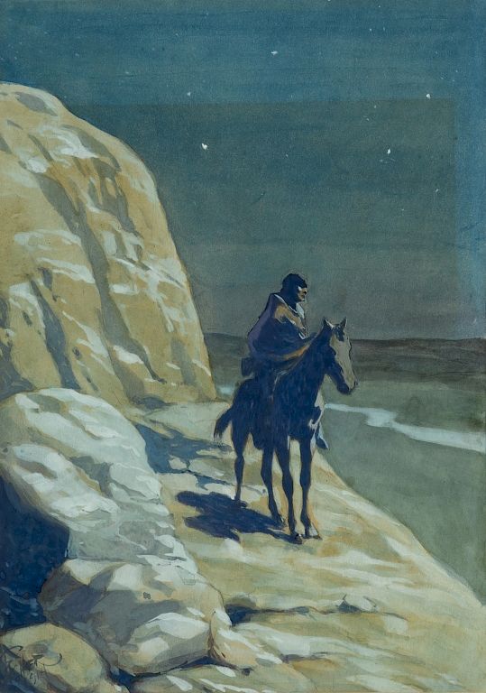 Appraisal: Fisher Untitled American Indian in Moonlight Fisher Untitled American Indian