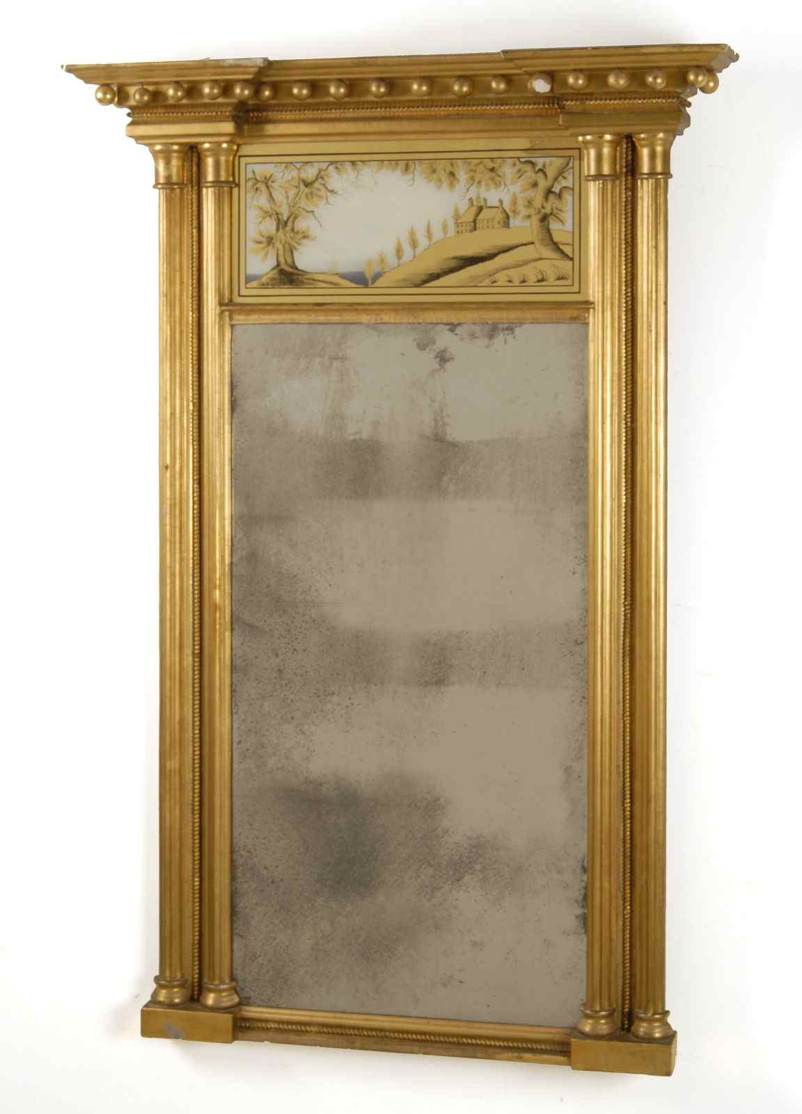 Appraisal: ANTIQUE AMERICAN FEDERAL MIRRORCirca Gilt frame with ball drops and