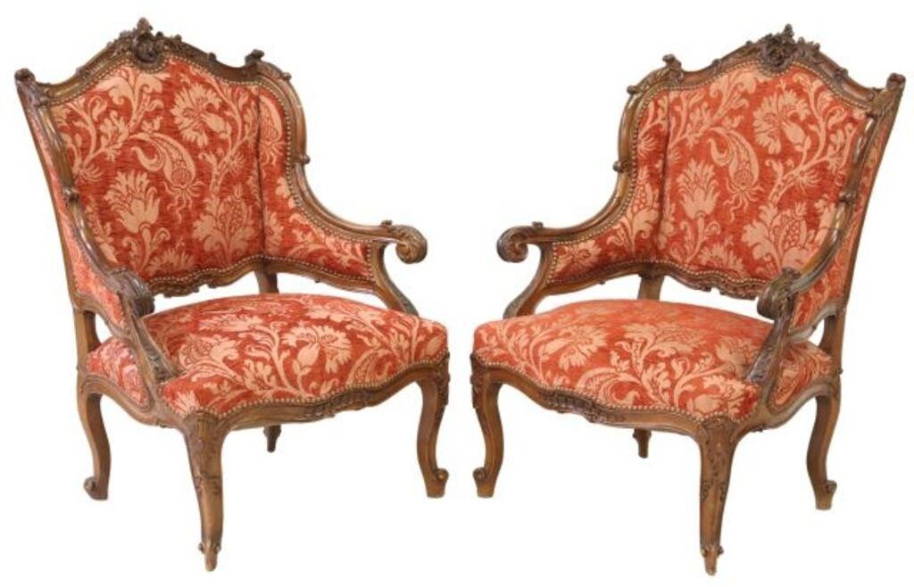 Appraisal: pair French Louis XV style armchairs th c having rocaille