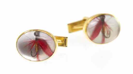 Appraisal: A Pair of Karat Yellow Gold Fly Lure Cufflinks consisting