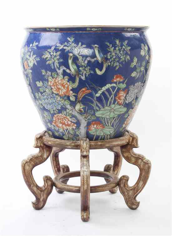 Appraisal: A Chinese Ho-Ho Porcelain Fish Bowl having birds amongst flowering