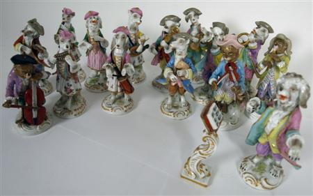 Appraisal: A French porcelain zoomorphic fourteen piece orchestra Bloch Paris after